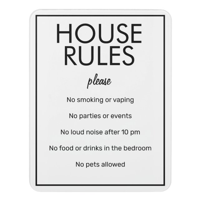 Modern Basic White House Rules Guest Sign (Contemporary Vert)