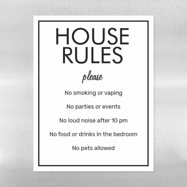 Modern Basic White House Rules Refrigerator Sheet (Vertical)
