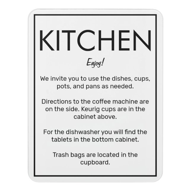Modern Basic White Kitchen Sign (Contemporary Vert)