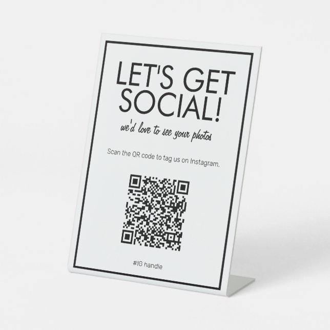 Modern Basic White Social Media QR Code Table Sign (Front)