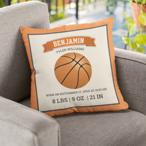 Modern Basketball Baby Birth Stats Throw Pillow