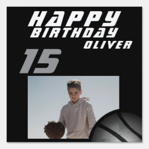 Modern Basketball Ball Boy Photo Happy Birthday Si Sign