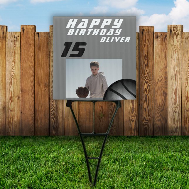 Modern Basketball Ball Boy Photo Happy Birthday Si Sign (Creator Uploaded)