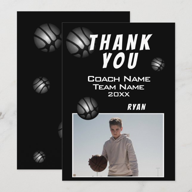 Modern Basketball Ball Photo Thank you Coach  (Front/Back)