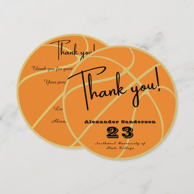 Modern Basketball Ball Player Team Thank You card (Front/Back)