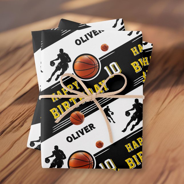 Modern Basketball Ball Player Themed Birthday  Wrapping Paper Sheets (Creator Uploaded)