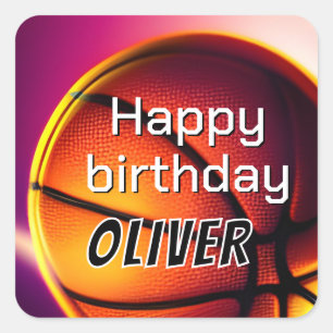 Modern Basketball Ball Sports Happy Birthday Square Sticker