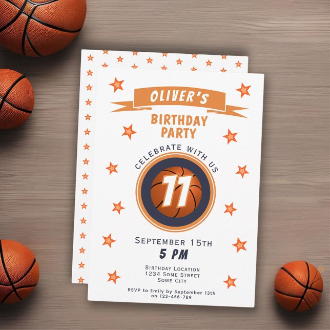 Modern Basketball Ball Star Sports Birthday Invitation (Creator Uploaded)