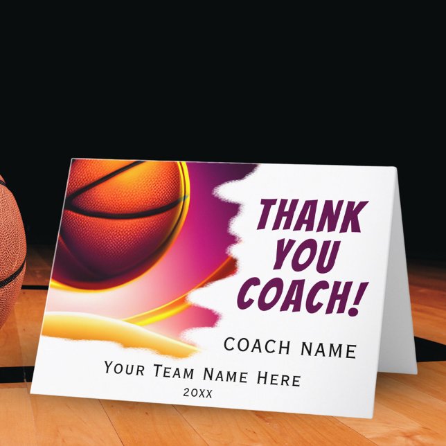 Modern Basketball Ball Thank you Coach  Card (Creator Uploaded)