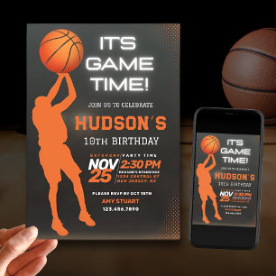 Modern Basketball Birthday Kids Sports Party Invitation