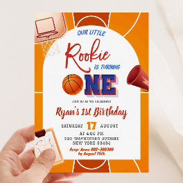 Modern Basketball Boy Rookie First Birthday Invitation