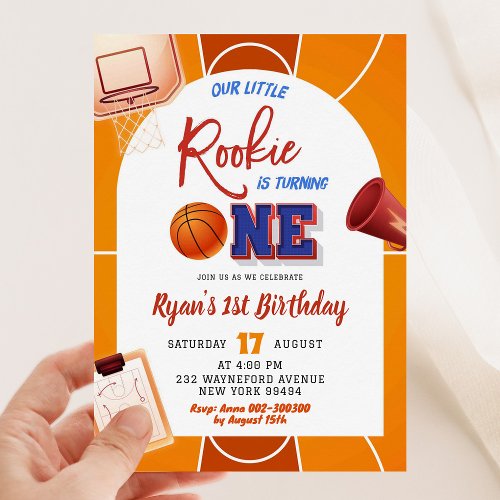 Modern Basketball Boy Rookie First Birthday Invitation
