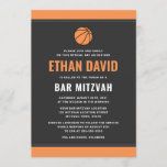 Modern basketball dark gray and orange bar mitzvah invitation<br><div class="desc">Modern,  basketball themed bar mitzvah invitations with orange borders. Dark gray back with subtle Star of David. For more products,  custom requests,  sales & news,  please follow us on Facebook: @chaistationery</div>