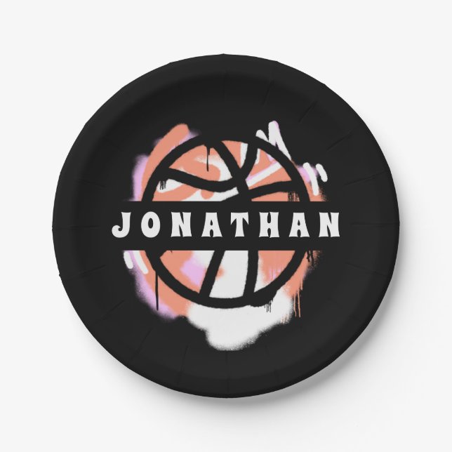 Modern Basketball Graffiti Player Name Cool Sport  Paper Plates (Front)