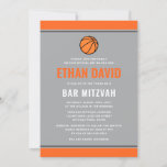 Modern basketball ligh gray and orange bar mitzvah invitation<br><div class="desc">Modern,  basketball themed bar mitzvah invitations with orange borders. Light gray back with Star of David. All colors are editable in the design tool</div>