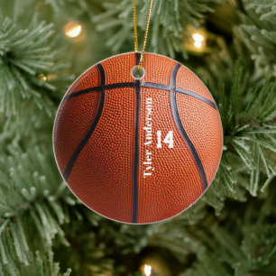 Modern Basketball Name and Player Number Ceramic Ornament