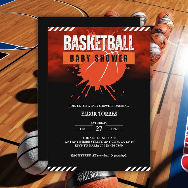 Modern Basketball Orange Ball Baby Shower Invitation (Creator Uploaded)