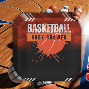 Modern Basketball Orange Ball Baby Shower Paper Plates
