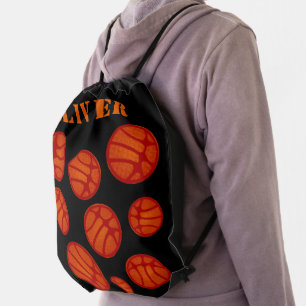 Modern Basketball Pattern Kids Name Drawstring Bag