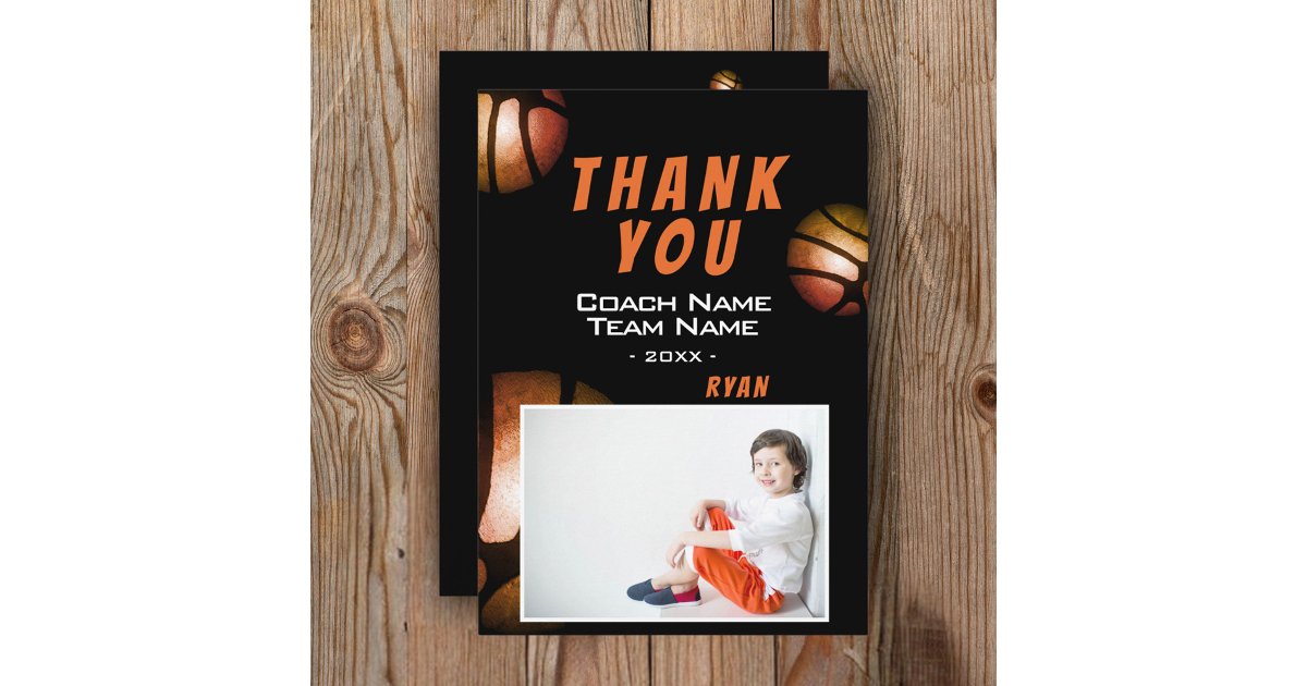 Modern Basketball Photo Thank you Coach Card | Zazzle