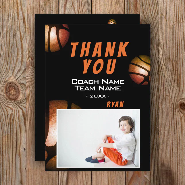 Modern Basketball Photo Thank you Coach Card | Zazzle