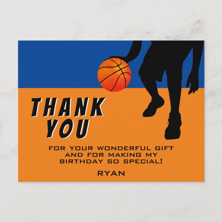 Modern Basketball Player Birthday Thank you Postcard | Zazzle