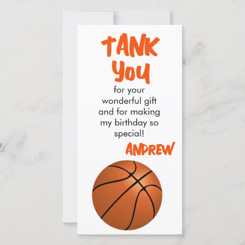 Modern Basketball Sports Birthday Thank You Card
