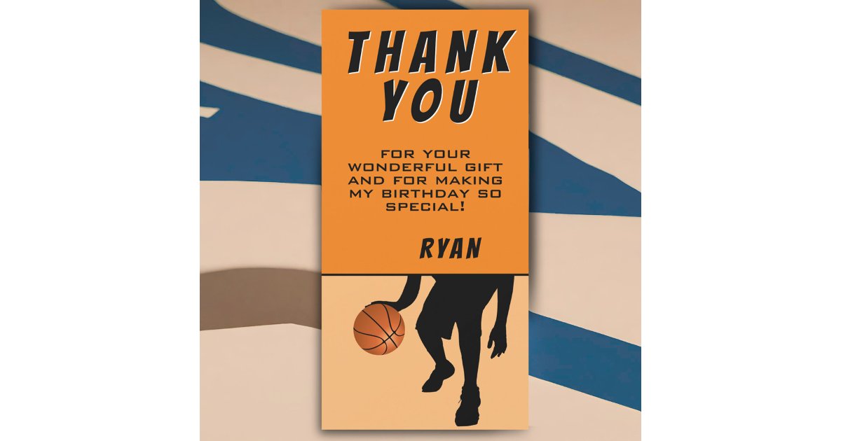Modern Basketball Sports Birthday Thank You Card | Zazzle