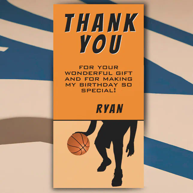 Modern Basketball Sports Birthday Thank You Card | Zazzle