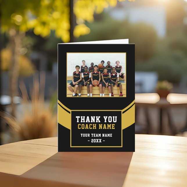 Modern Basketball Team Coach Photo Thank You Card (Creator Uploaded)