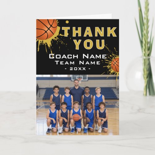 Modern Basketball Team Photo Coach Thank You Card