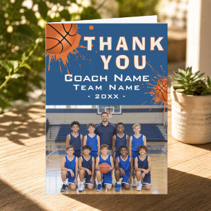 Modern Basketball Team Photo Coach Thank You Card