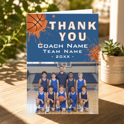 Modern Basketball Team Photo Coach Thank You Card