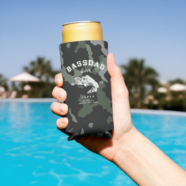 Modern Bass Fishing Camouflage Custom Name  Seltzer Can Cooler (In Situ Pool)