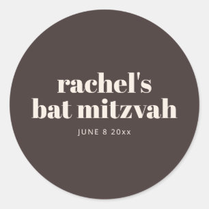 Modern Bat Mitzvah Autumn Brown Personalized Classic Round Sticker