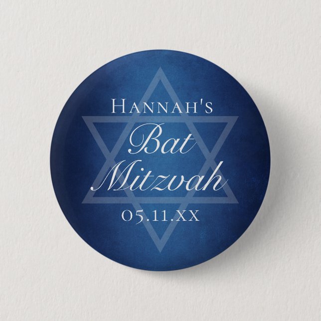 Modern Bat Mitzvah Blue Star of David Custom Party Button (Front)