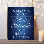 Modern Bat Mitzvah Blue Star of David Welcome Poster<br><div class="desc">Beautiful deep shades of dark blue create a texture like water on this formal Bat Mitzvah welcome poster. Elegant white minimalist script with your daughter's name on the subtle Star of David to celebrate her Jewish coming of age.</div>