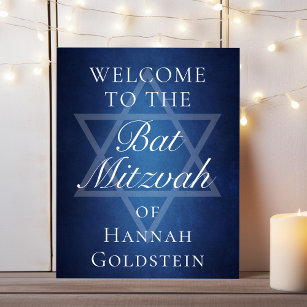 Modern Bat Mitzvah Blue Star of David Welcome Poster