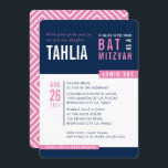 MODERN BAT MITZVAH bold block navy pink white Invitation<br><div class="desc">by kat massard > WWW.SIMPLYSWEETPAPERIE.com Love the design, but would like to see some changes - another color scheme, product, add a photo or adapted for a different occasion - no worries simply contact me - I am happy to help! - - - - - - - - - -...</div>
