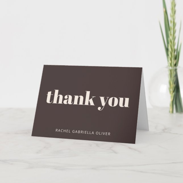 Modern Bat Mitzvah Brown Personalized Name Folded Thank You Card (Front)