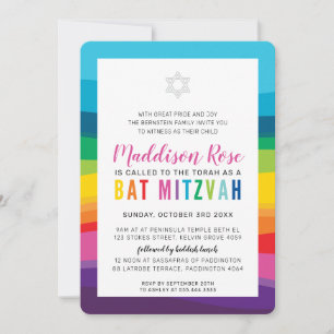 MODERN BAT MITZVAH colorful technicolor rainbow Invitation