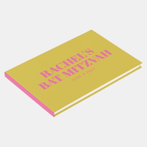 Modern Bat Mitzvah Cute Pink Yellow Personalized Guest Book