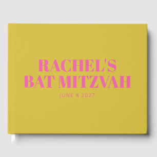 Modern Bat Mitzvah Cute Pink Yellow Personalized Guest Book