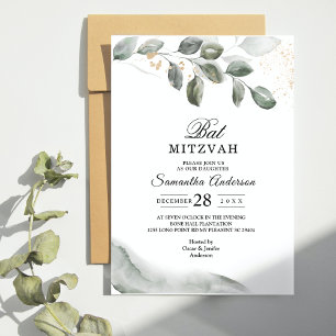 Modern Bat Mitzvah   Greenery Eucalyptus Invitation