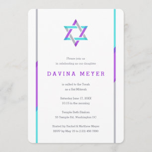 Modern Bat Mitzvah Invitations Purple + Teal