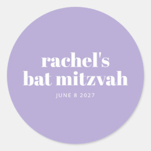 Modern Bat Mitzvah Lavender Purple Personalized Classic Round Sticker