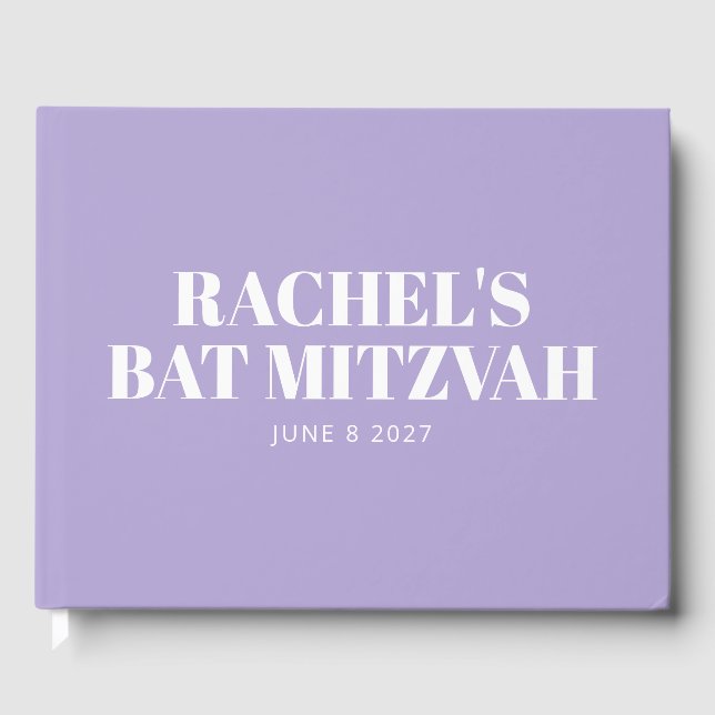 Modern Bat Mitzvah Lavender Purple Personalized Guest Book (Front)