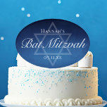 Modern Bat Mitzvah Party Blue Star of David Custom Cake Topper<br><div class="desc">Beautiful deep shades of dark blue create a texture like water on this custom formal Bat Mitzvah party cake topper. Elegant white minimalist script on dessert favors with your daughter's name on the subtle Star of David to celebrate your Jewish daughter's coming of age.</div>