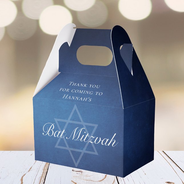 Modern Bat Mitzvah Party Blue Star of David Custom Favor Boxes (Creator Uploaded)