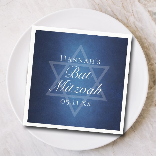 Modern Bat Mitzvah Party Blue Star of David Custom Napkins (Creator Uploaded)